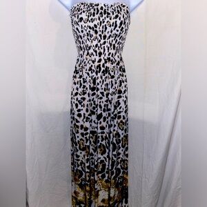 Women’s size Medium JUST LOVE strapless animal print maxi dress